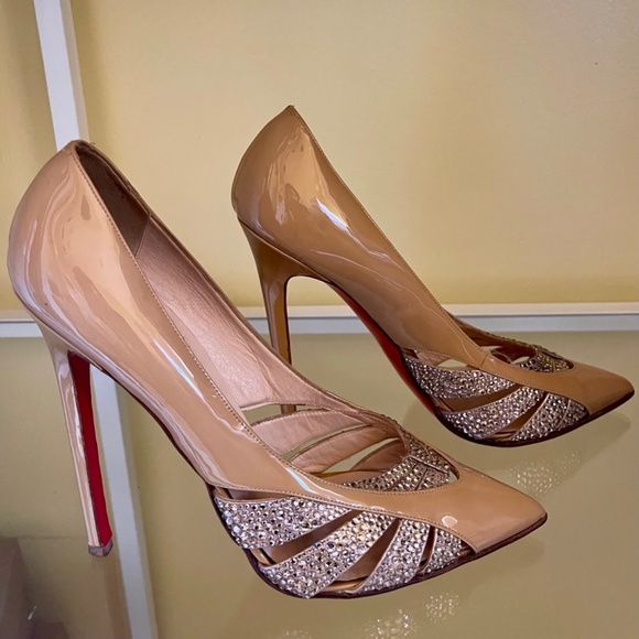 Christian Louboutin with Swarovski Crystals Nude Patent Leather Pumps - Picture 7 of 11